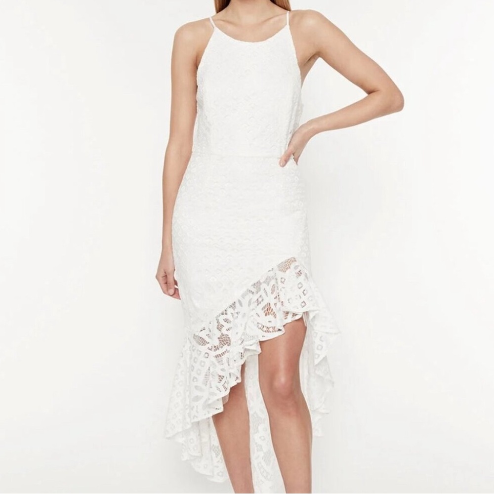 Bardot Womens White Rocco Midi Lace Dress Asymmetrical Size 6